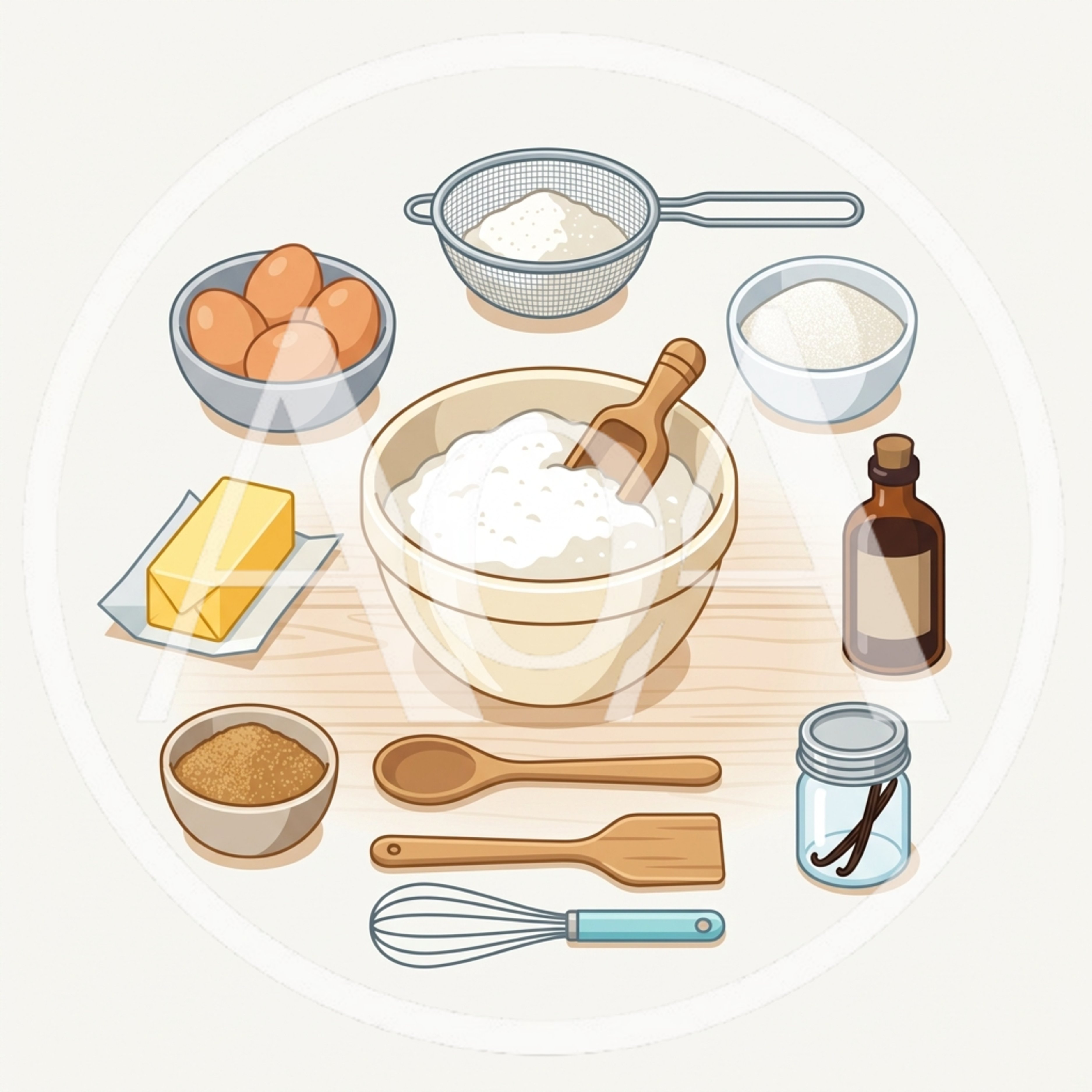 Baking Ingredients and Kitchen Tools Illustration