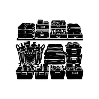 Organized Shelves With Storage Baskets And Folded Clothes