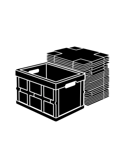 Black Silhouette Icon of Storage Crate and Cardboard Sheets