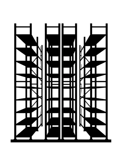 Black Silhouette Of Industrial Warehouse Storage Shelving Units