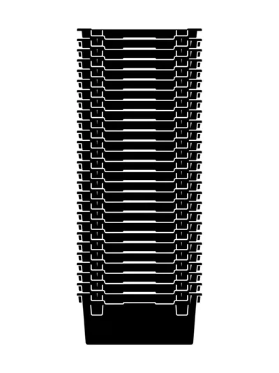 Stack Of Black Plastic Storage Bins