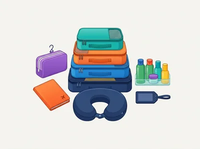 Travel Packing Essentials And Accessories Illustration