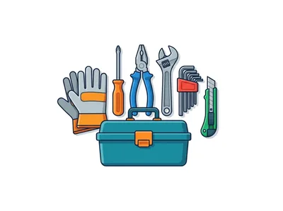 Set Of Essential Hand Tools And Toolbox Illustration
