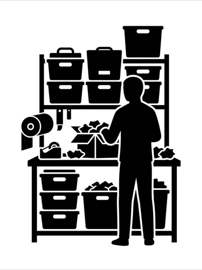Warehouse Worker Packing Items Into Storage Bins