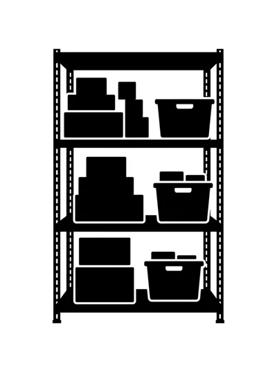 Black Silhouette Icon Of Warehouse Storage Shelving Unit
