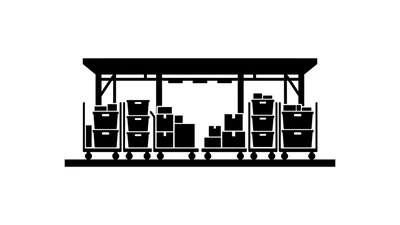 Warehouse Carts Loaded With Storage Bins And Boxes
