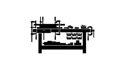 Minimalist Silhouette Icon Of A Woodworking Workbench