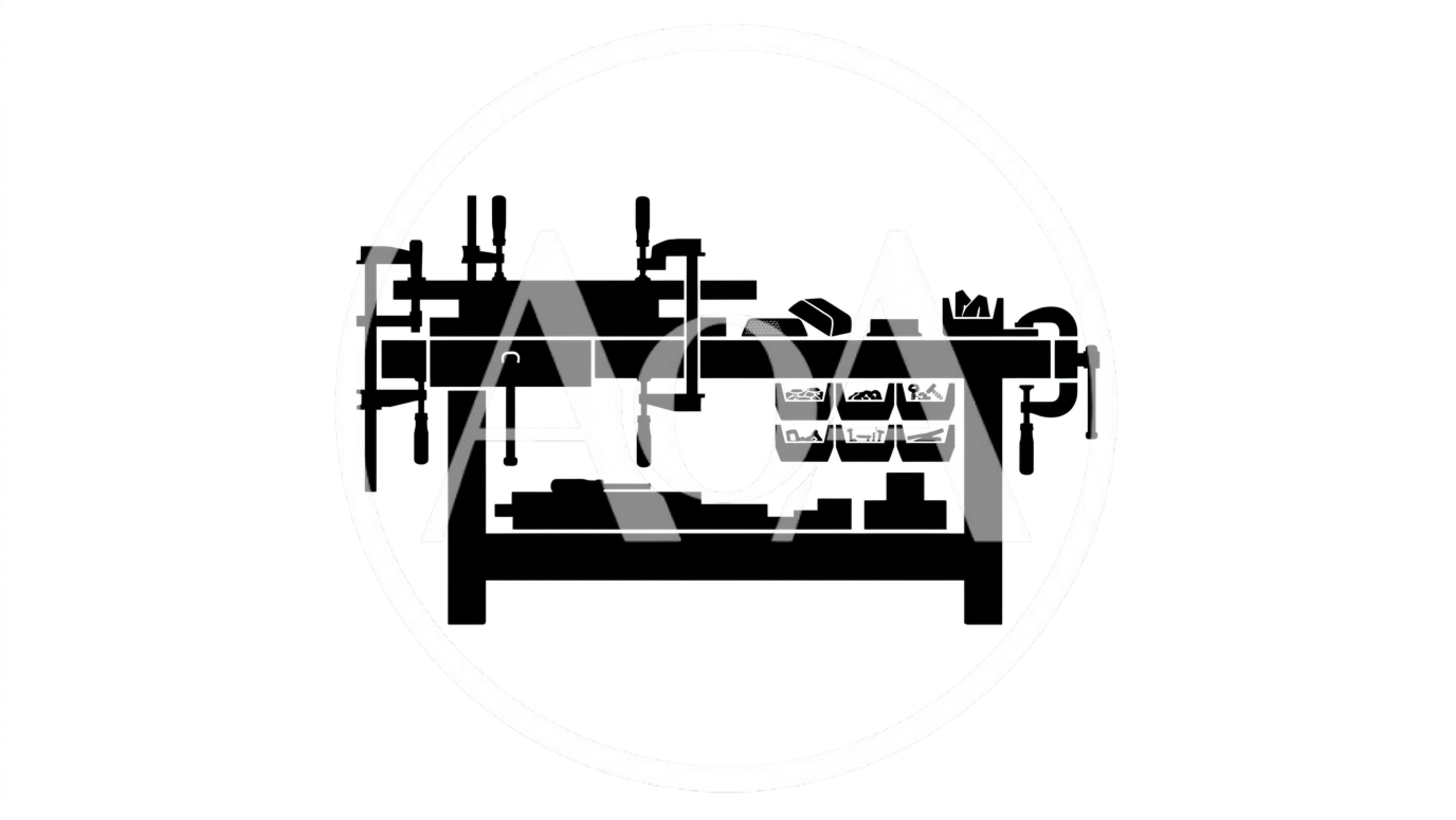 Minimalist Silhouette Icon Of A Woodworking Workbench