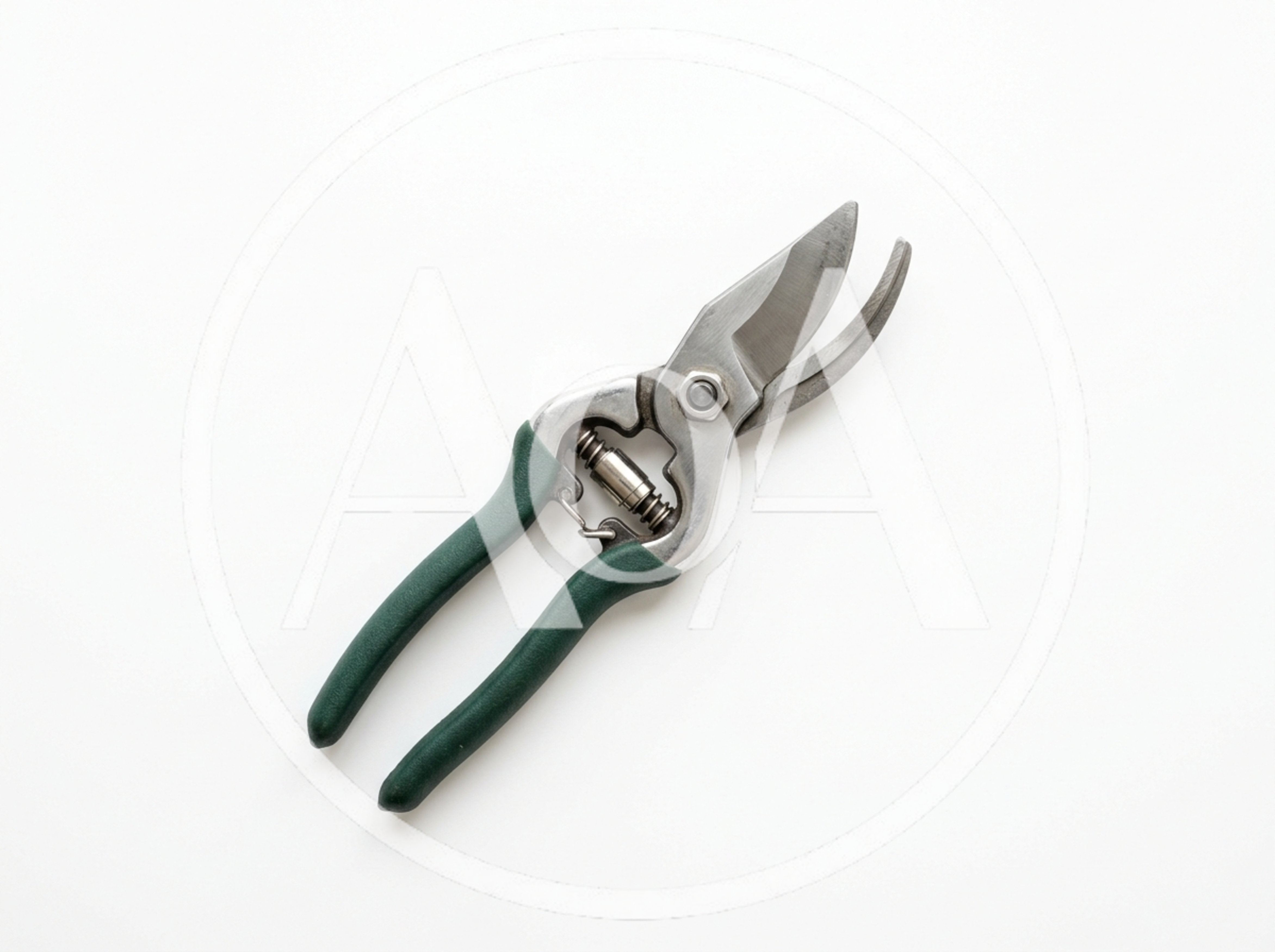 Green Handled Pruning Shears on White Background