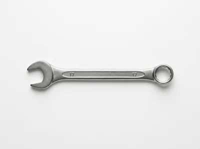 Silver 17mm Combination Wrench on White Background