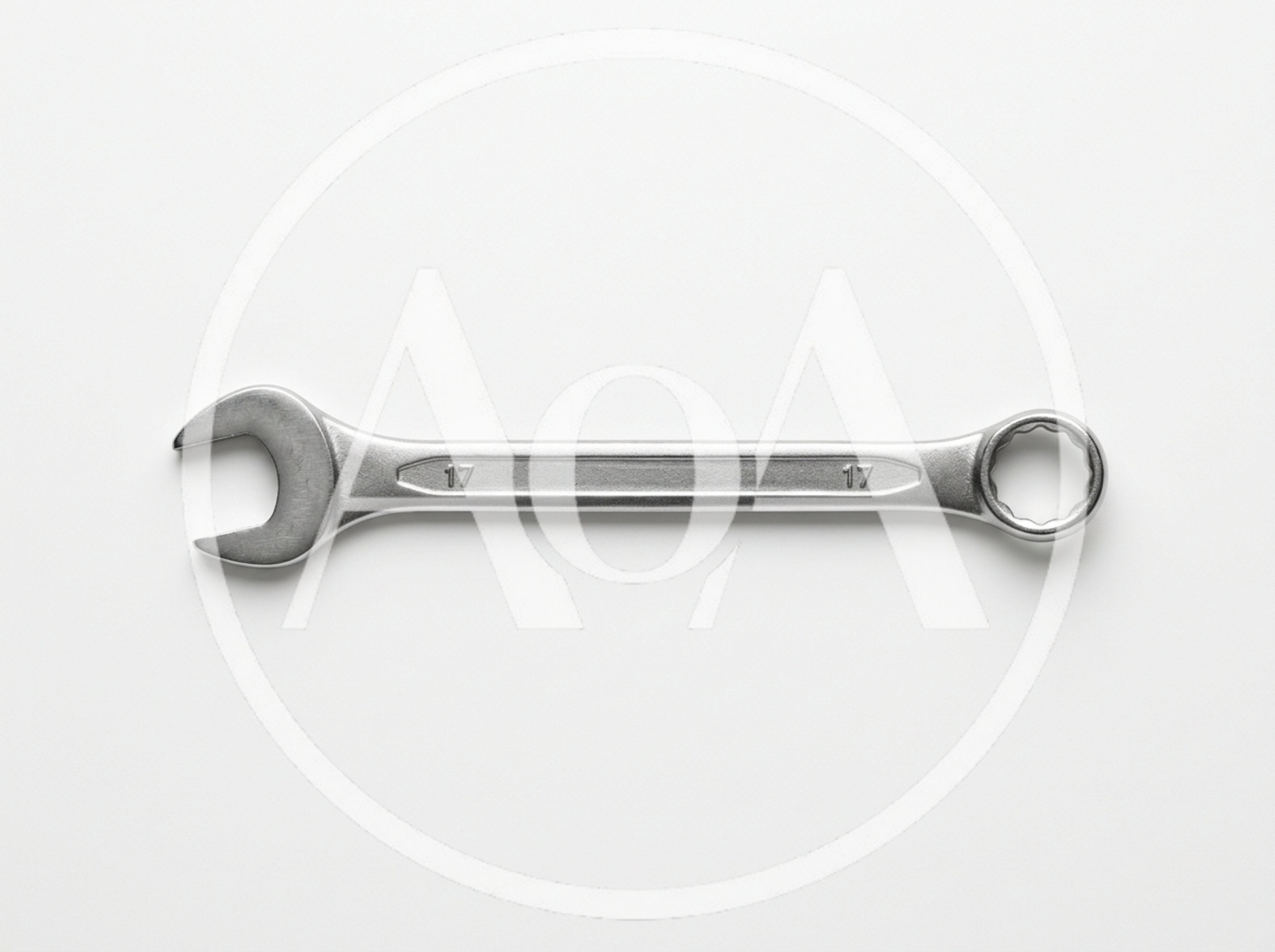 Silver 17mm Combination Wrench on White Background