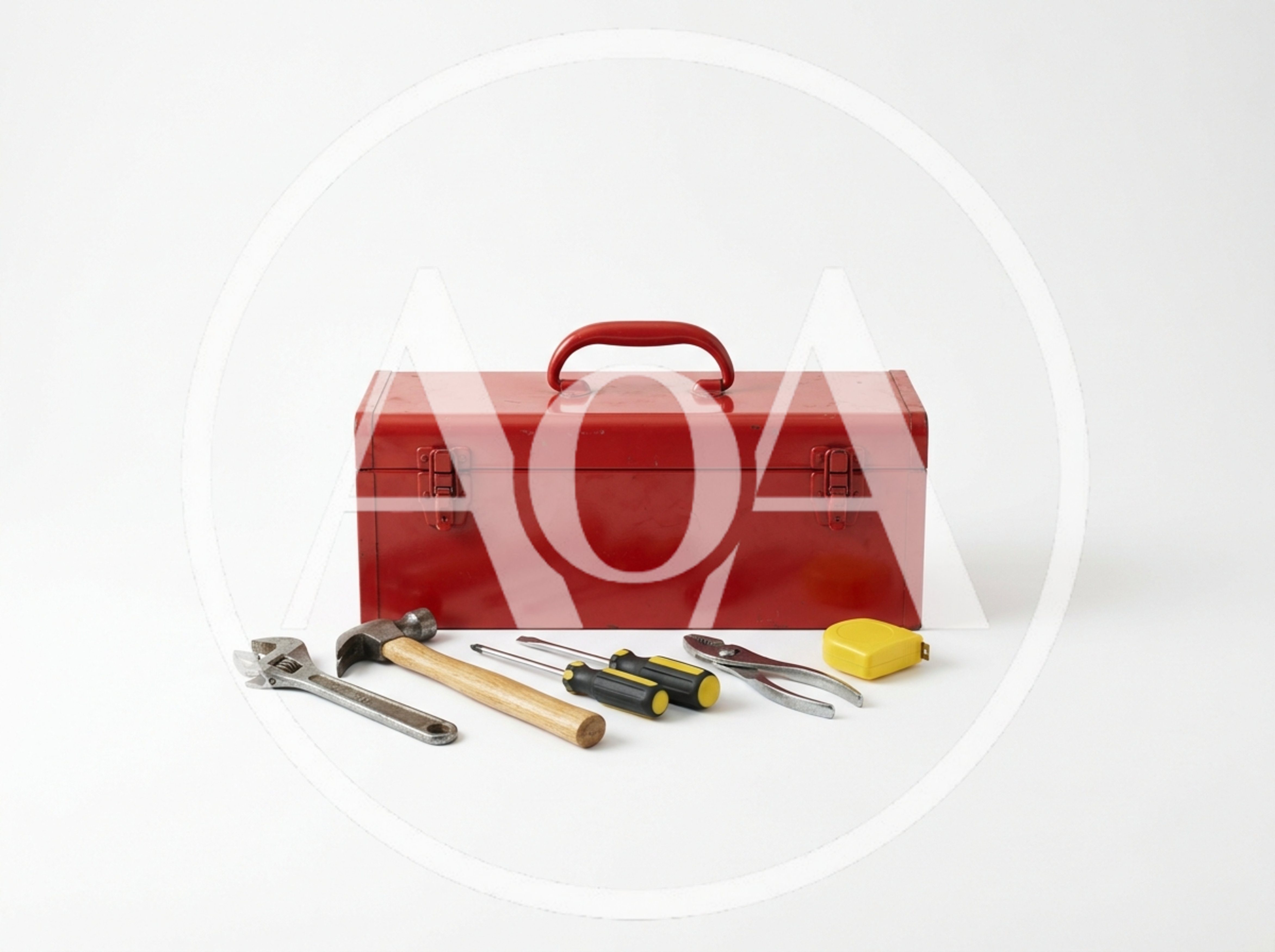 Red Metal Toolbox With Assorted Hand Tools