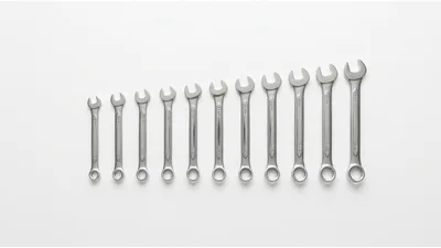 Set Of Eleven Chrome Combination Wrenches In Ascending Order