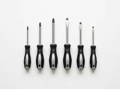 Set Of Six Professional Screwdrivers On White Background
