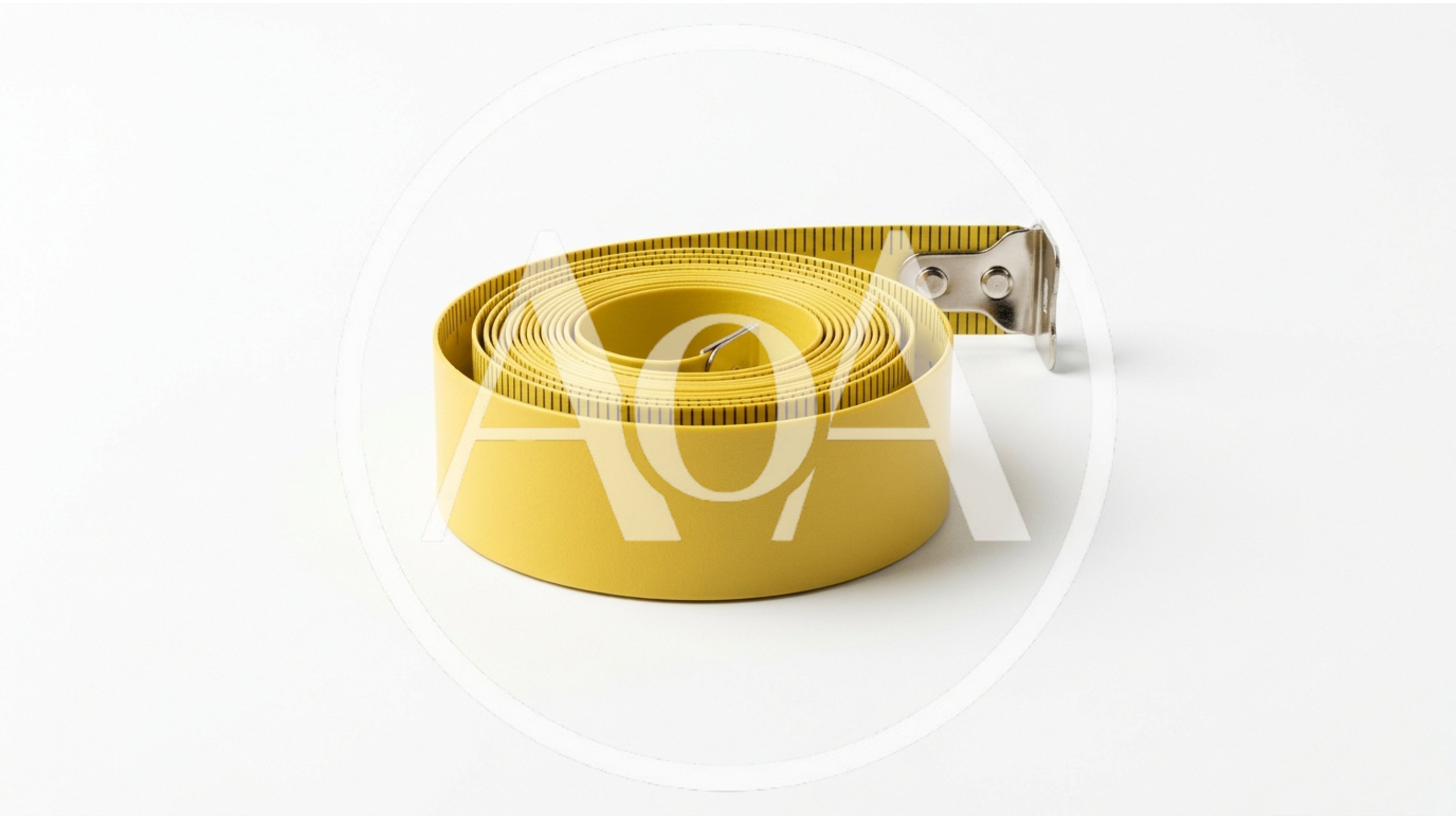 Yellow Measuring Tape Coiled on White Background
