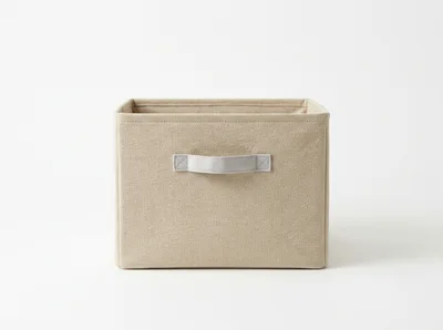 Beige Fabric Storage Bin With Handle