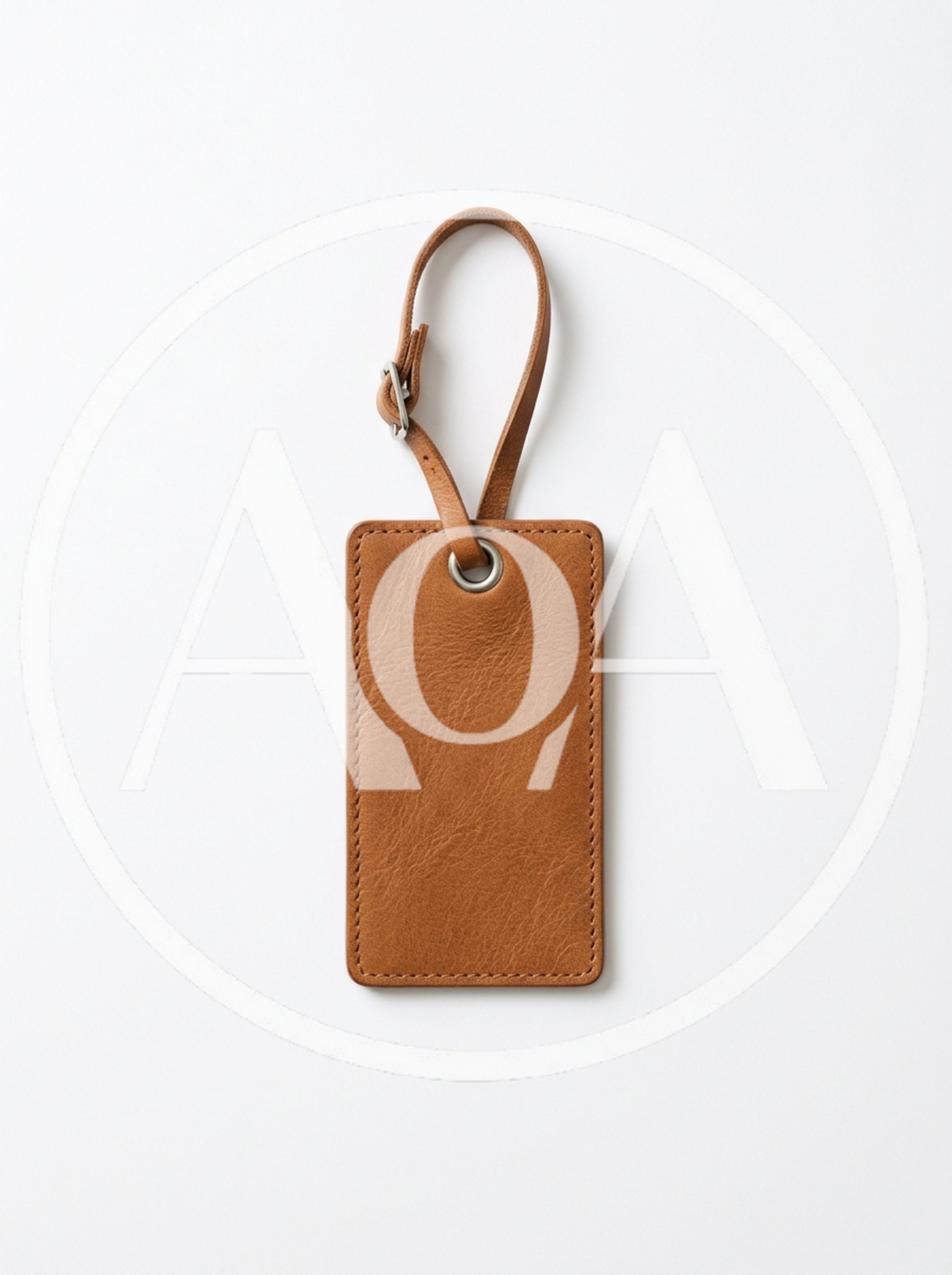 Brown Leather Luggage Tag on White Background