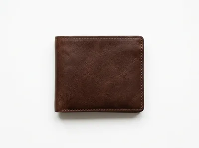 Brown Leather Bifold Wallet on White Background