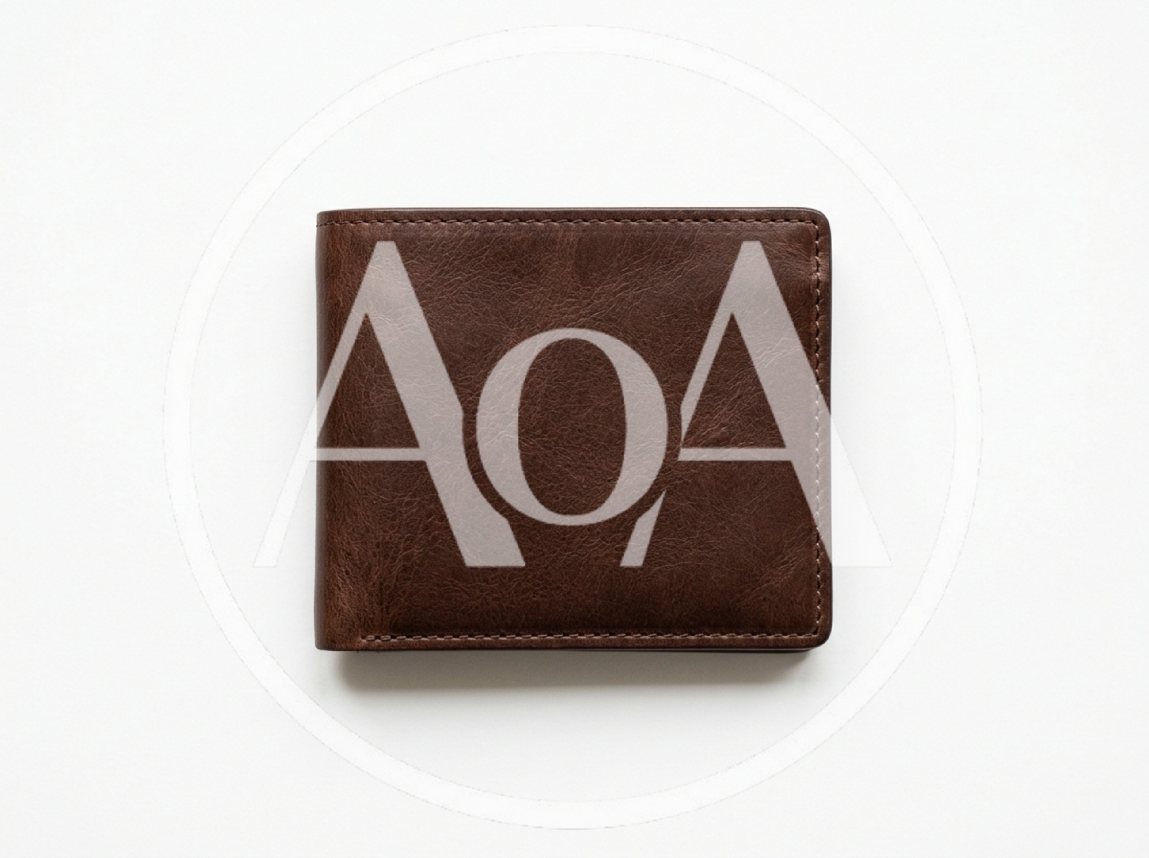 Brown Leather Bifold Wallet on White Background