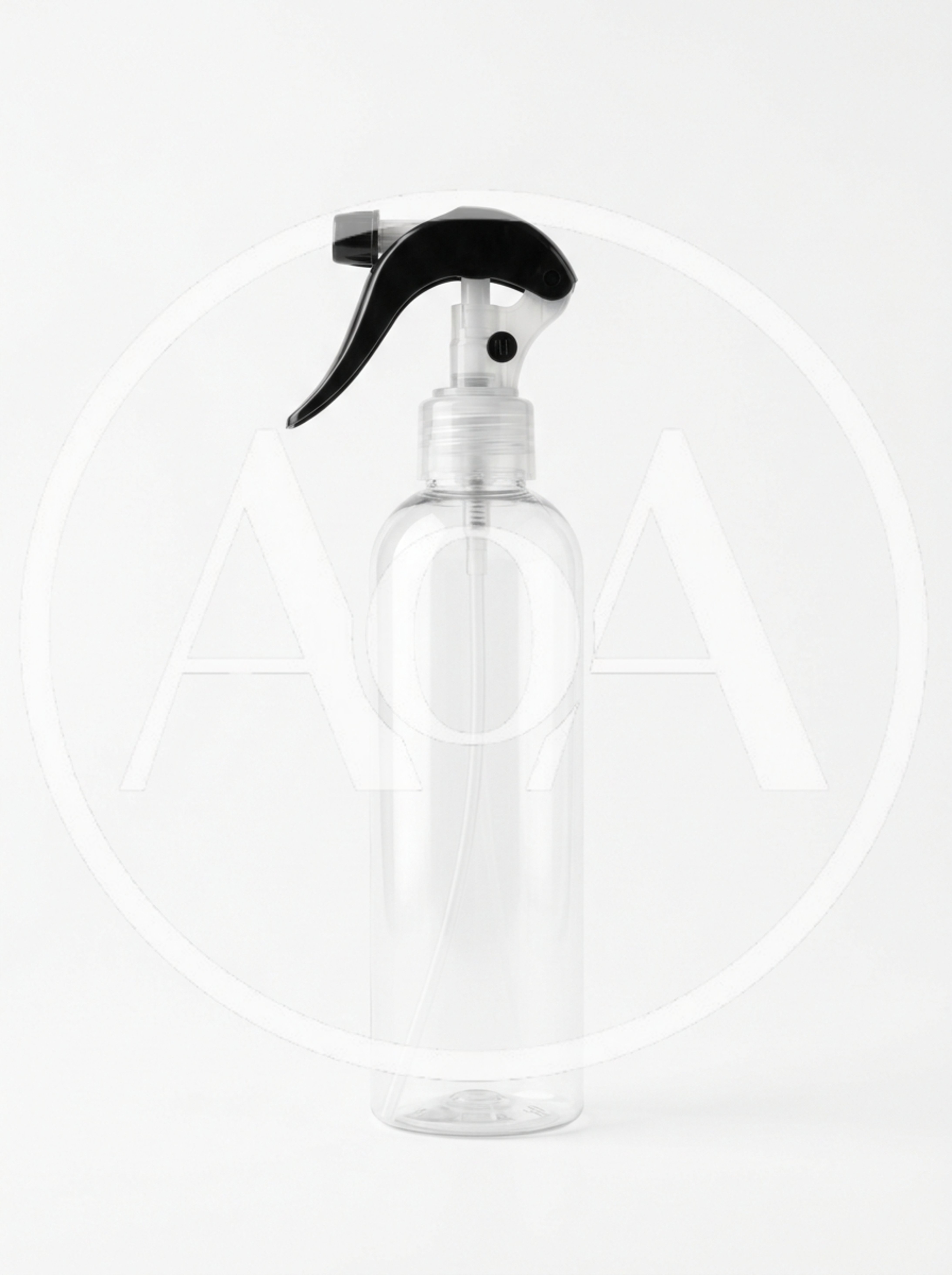 Empty Clear Plastic Spray Bottle On White Background