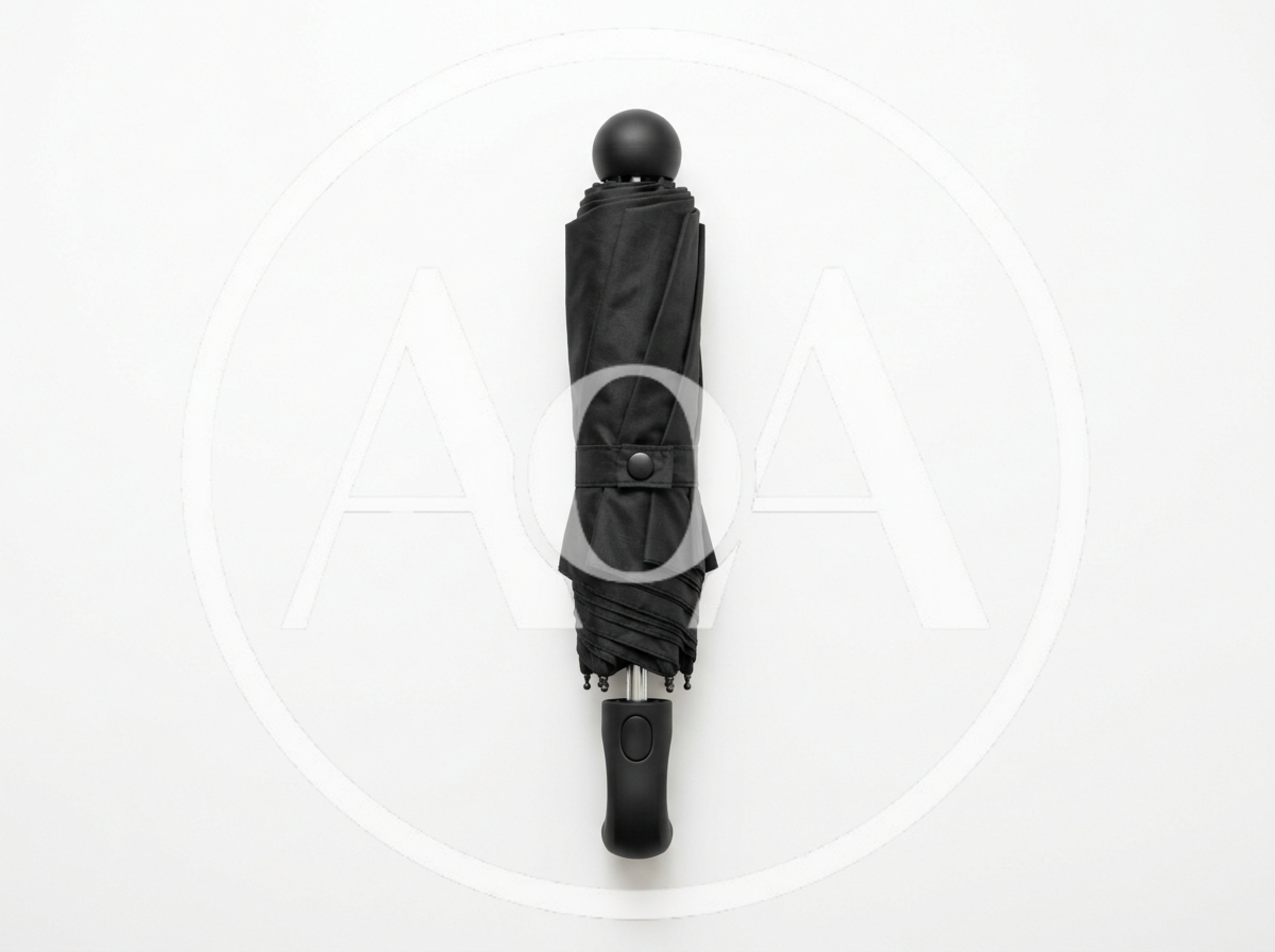 Closed Black Compact Umbrella On White Background