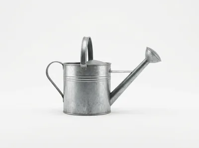 Galvanized Metal Watering Can on White Background