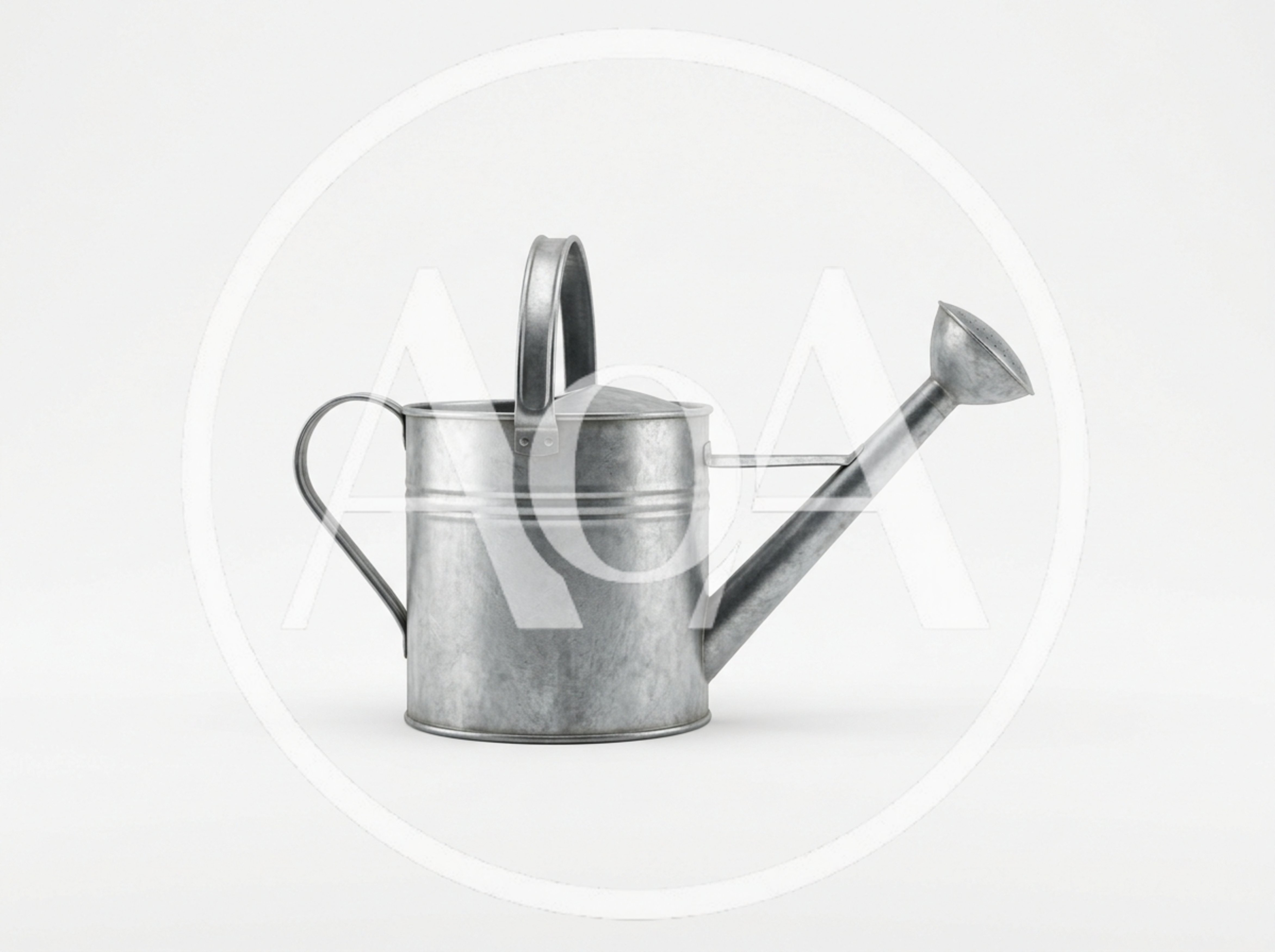 Galvanized Metal Watering Can on White Background
