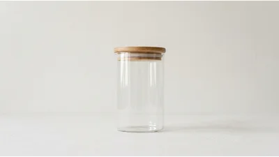 Empty Glass Storage Jar With Wooden Lid