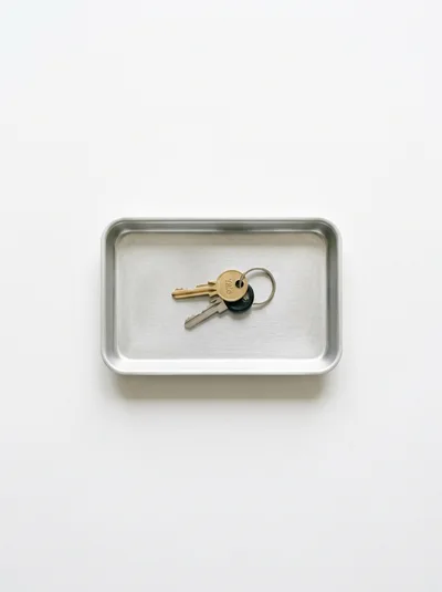 Keys Resting In A Minimalist Metal Tray