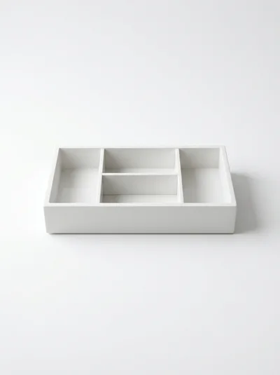 Empty White Rectangular Desk Organizer Tray
