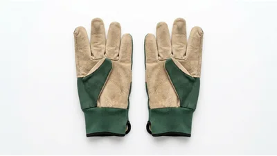Pair Of Green And Tan Work Gloves