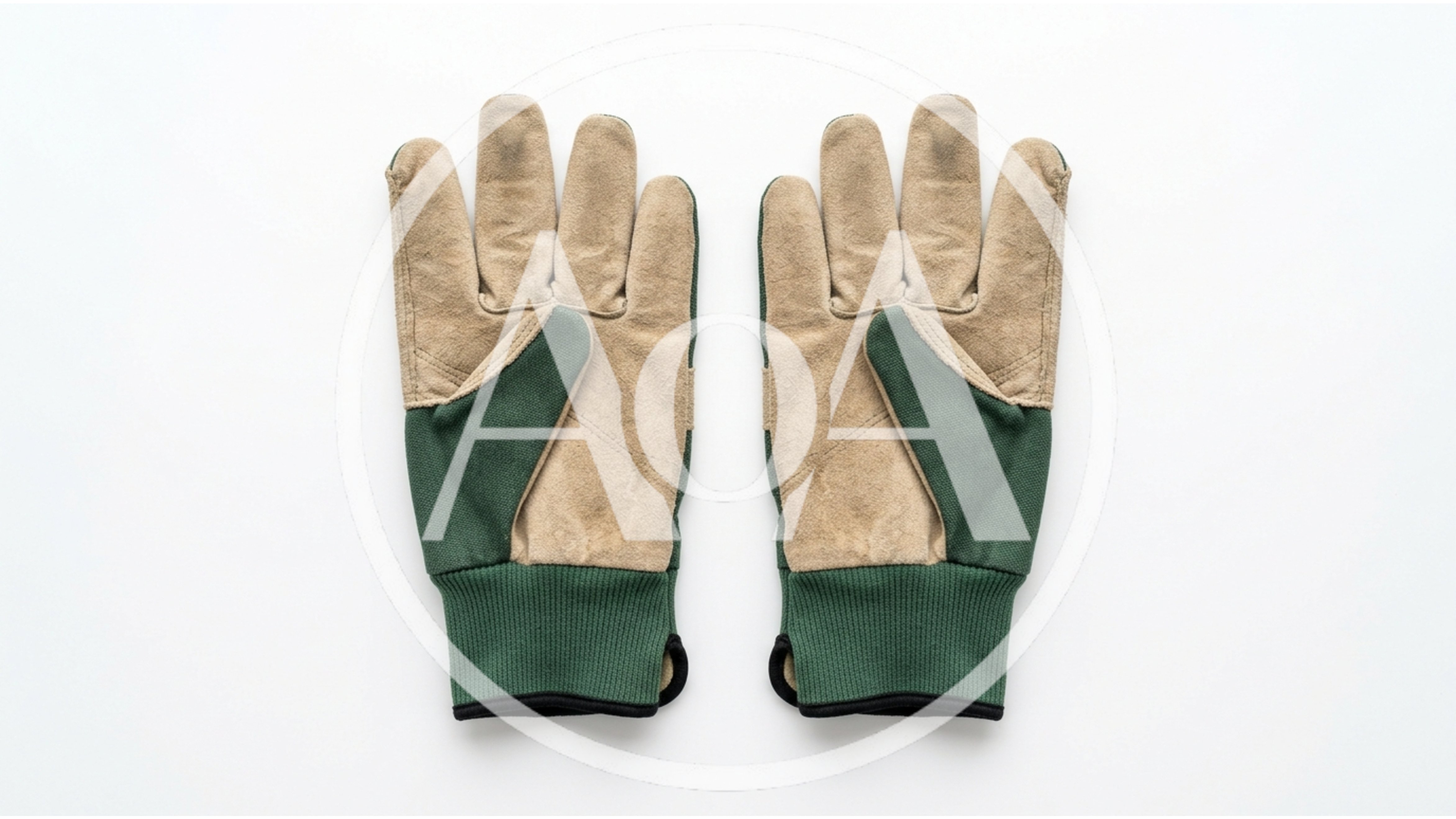 Pair Of Green And Tan Work Gloves