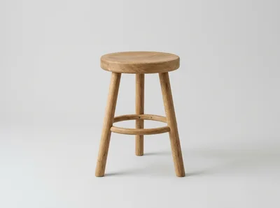 Minimalist Wooden Stool On White Background