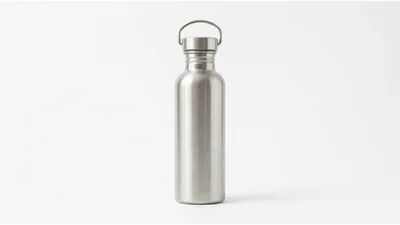 Stainless Steel Reusable Water Bottle on White Background