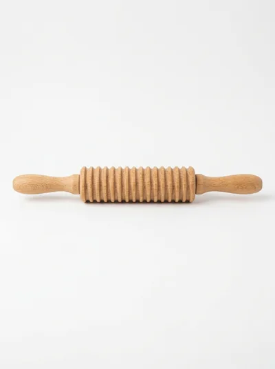 Wooden Fluted Rolling Pin on White Background