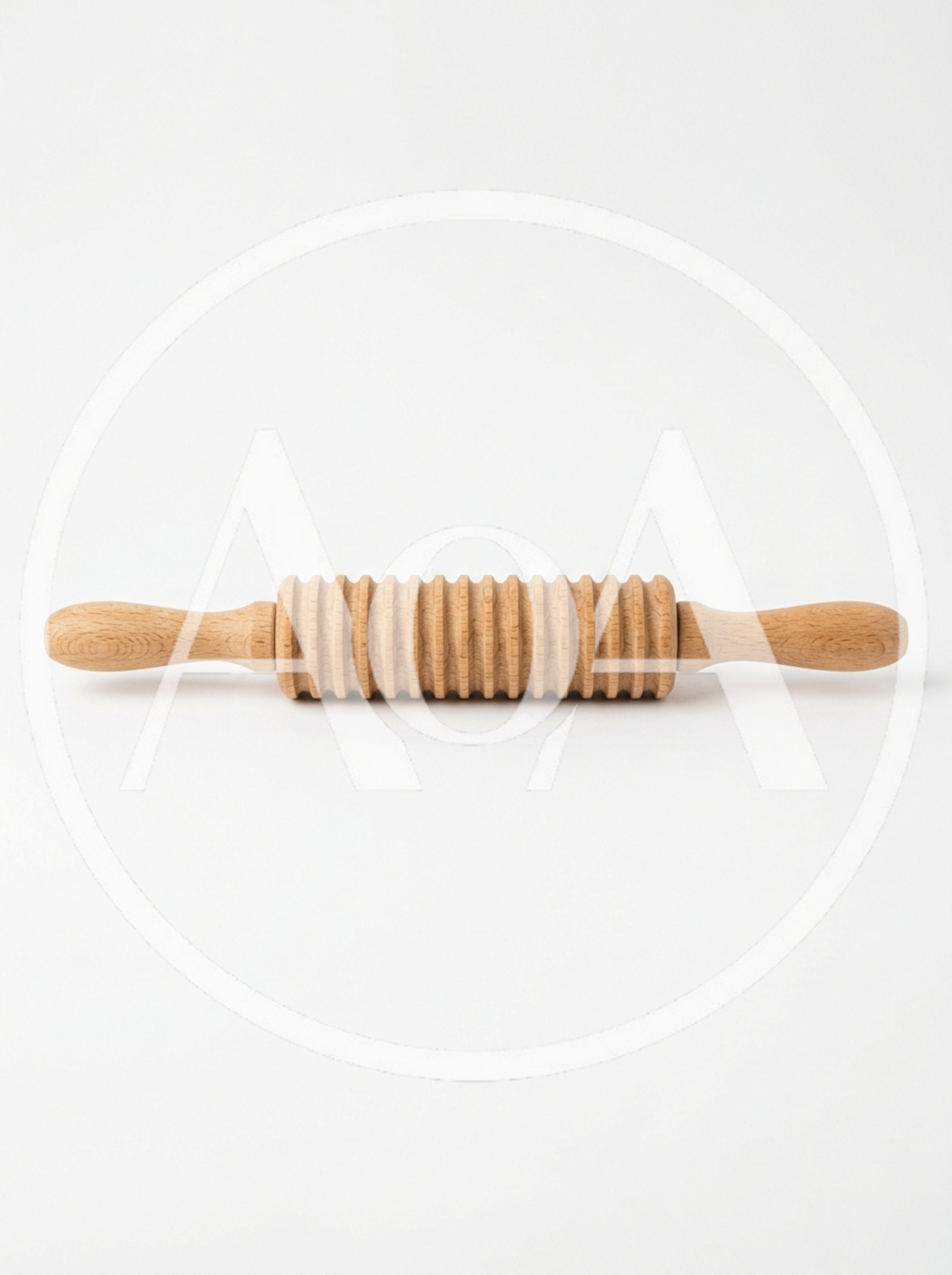 Wooden Fluted Rolling Pin on White Background