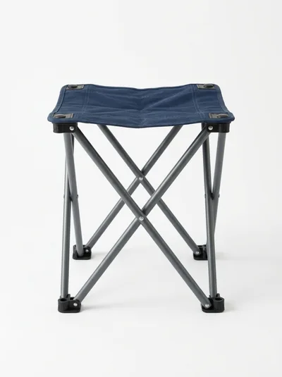 Portable Folding Camping Stool With Blue Fabric Seat