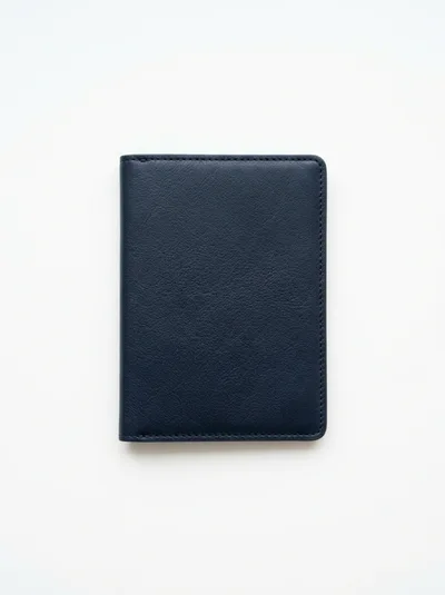 Dark Blue Leather Passport Holder On White Background
