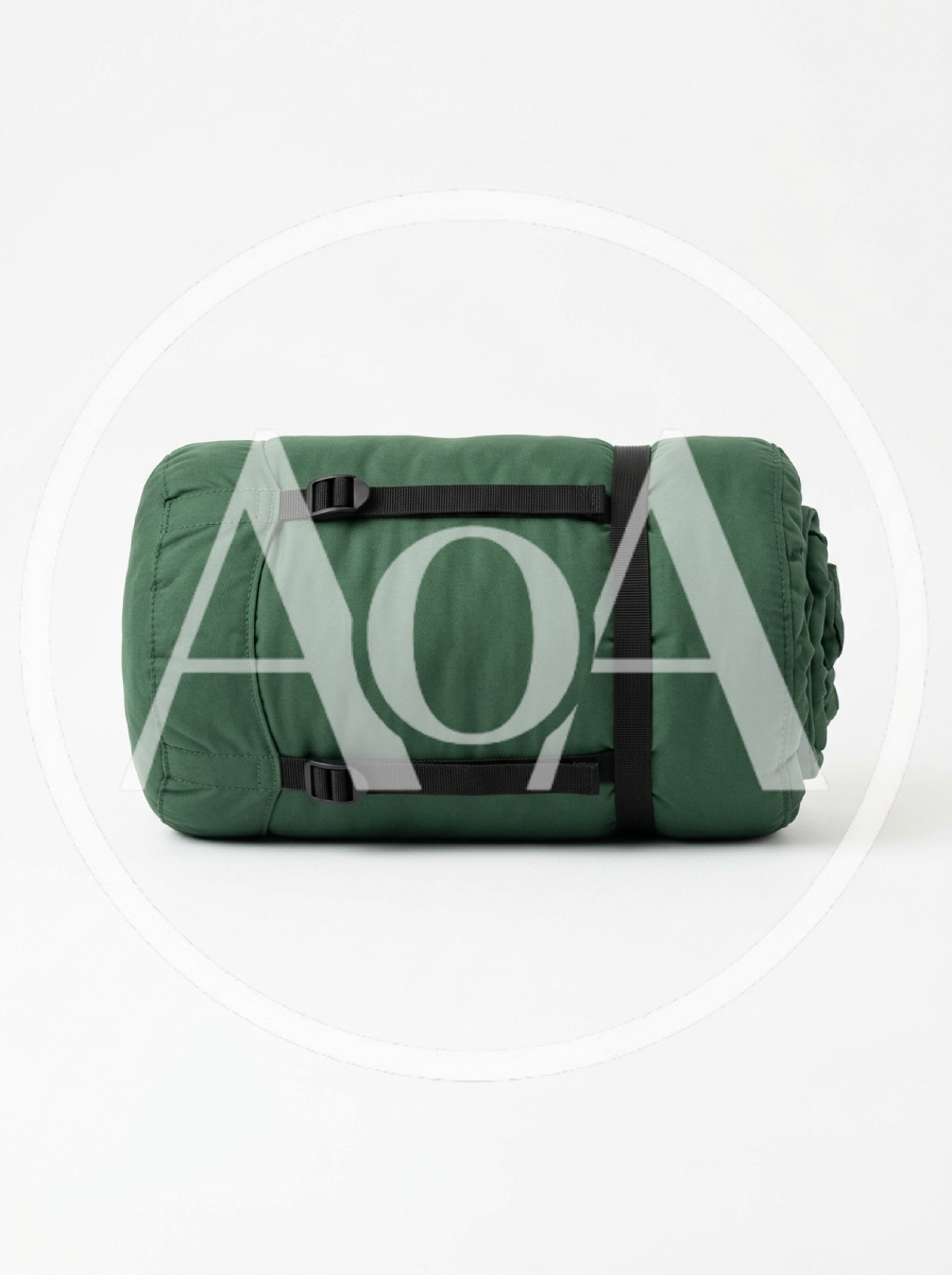 Rolled Green Sleeping Bag With Black Compression Straps
