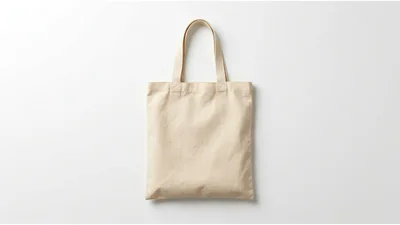 Blank Beige Canvas Tote Bag On White Background