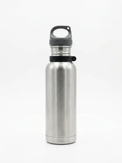 Stainless Steel Reusable Water Bottle Isolated On White