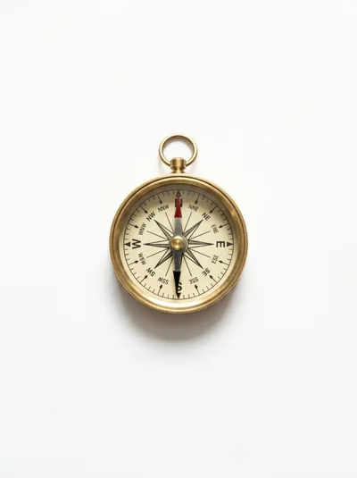 Vintage Brass Compass Isolated On White Background