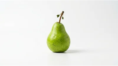 Single Fresh Green Pear on White Background