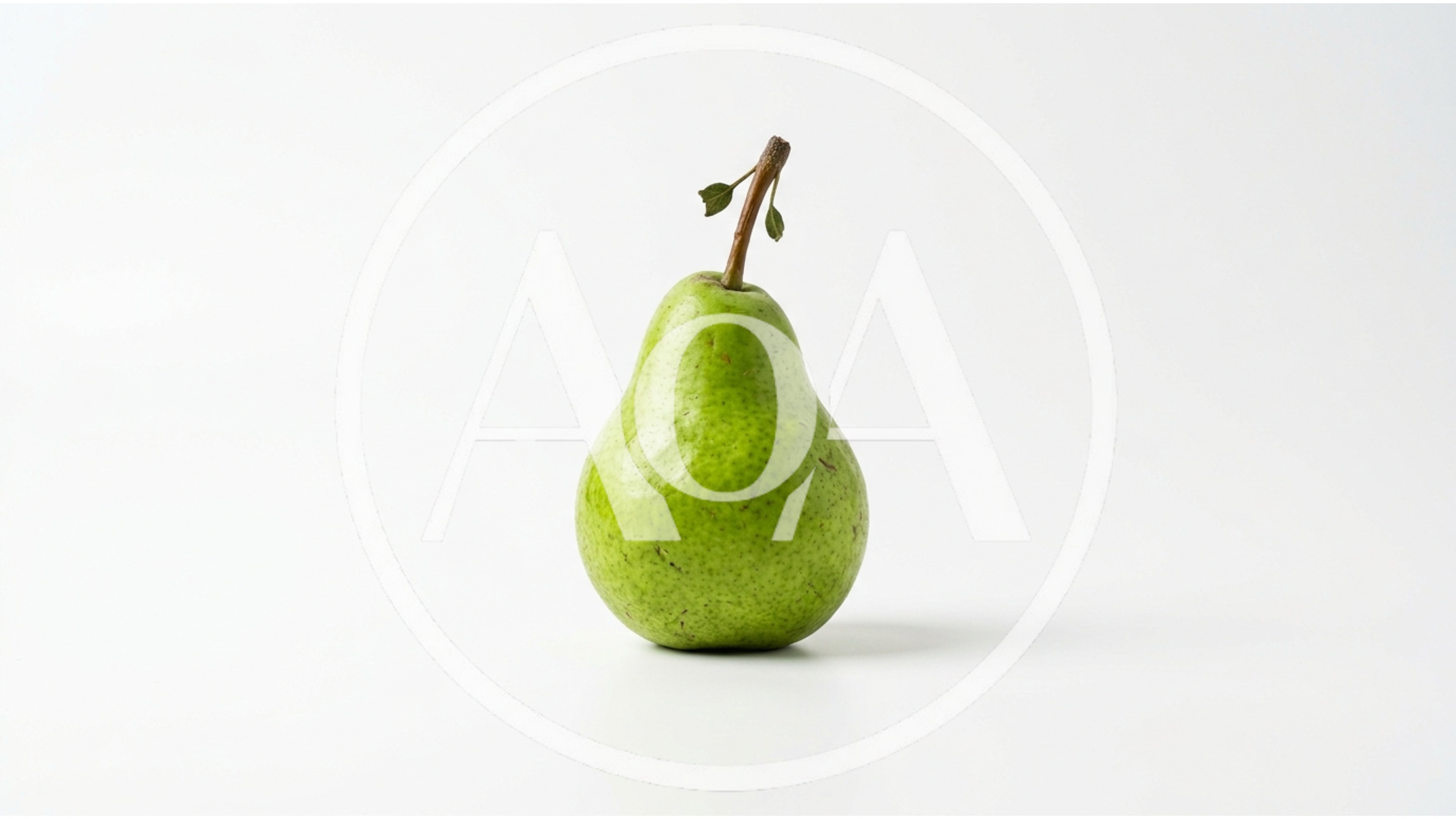 Single Fresh Green Pear on White Background