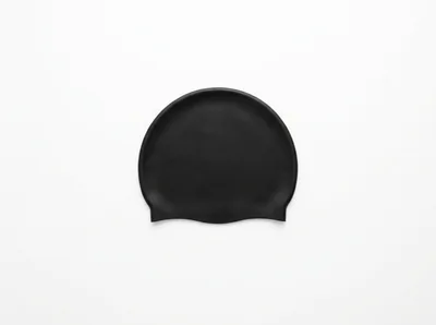 Black Silicone Swimming Cap on White Background