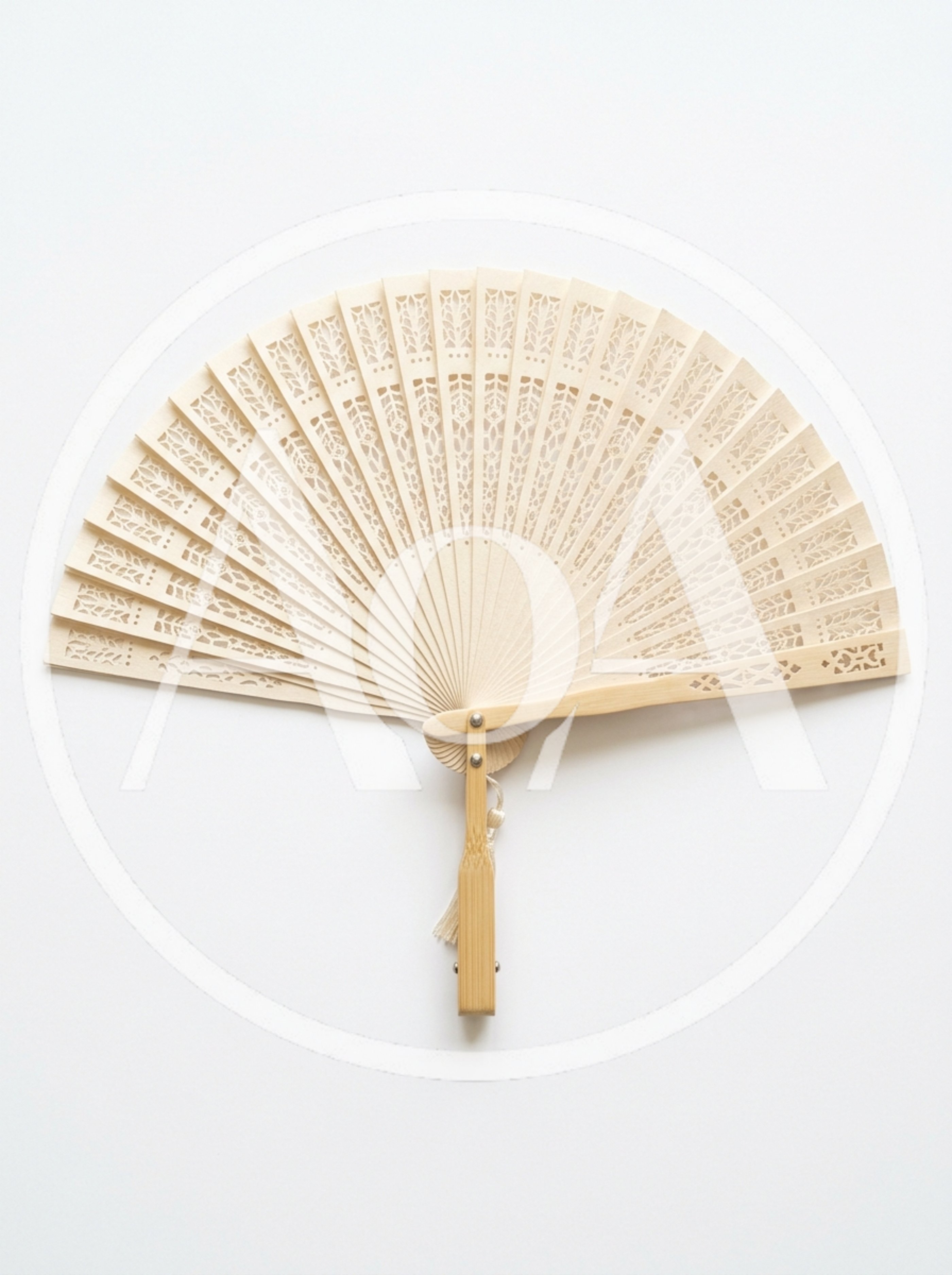 Intricate Wooden Hand Fan On White Background