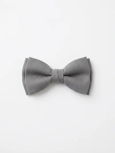Grey Linen Bow Tie On White Background
