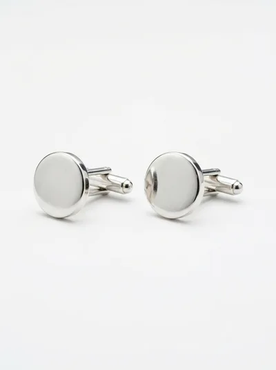 Pair Of Polished Silver Round Cufflinks