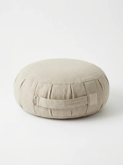 Beige Linen Meditation Cushion On White Background