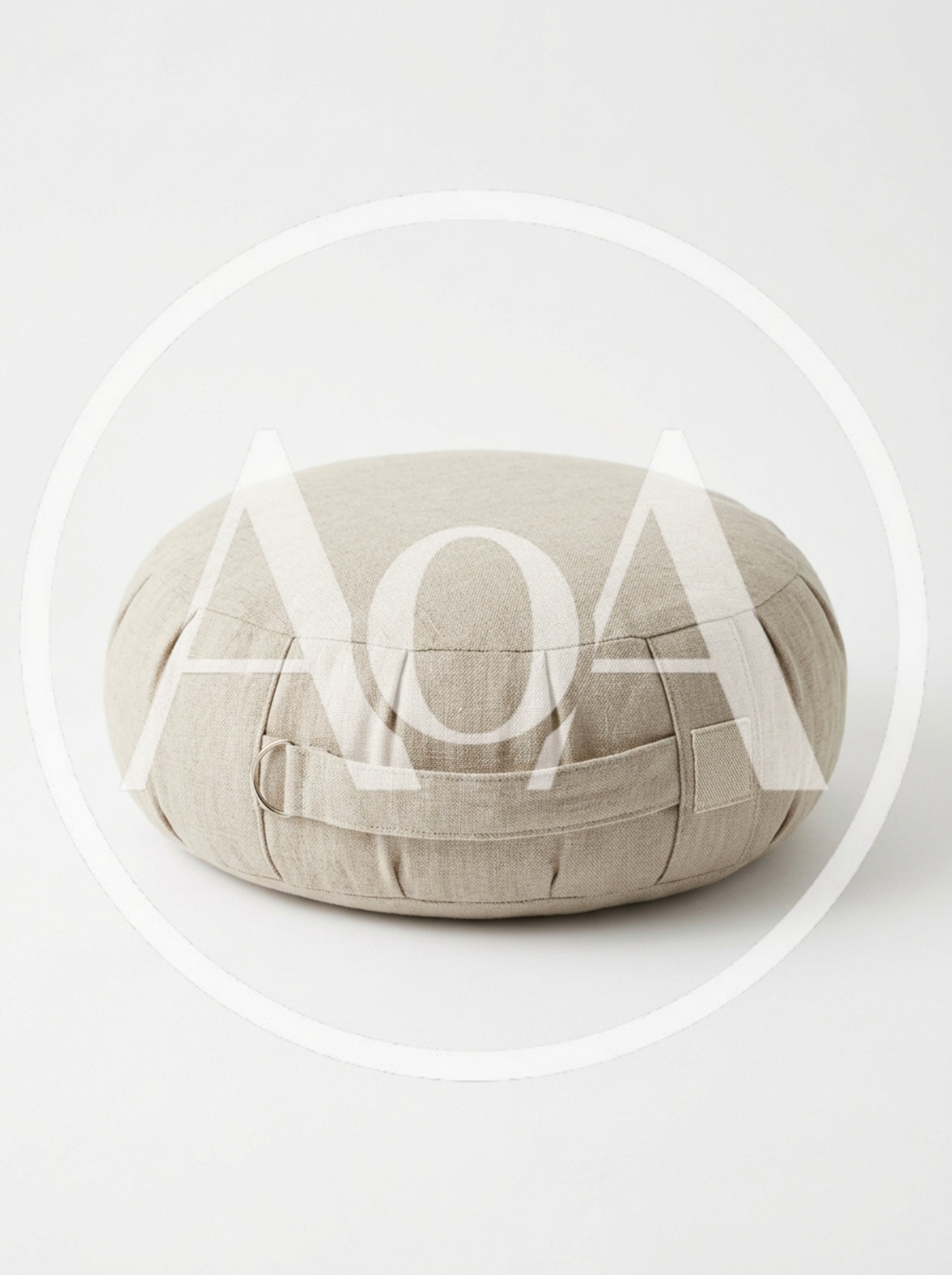 Beige Linen Meditation Cushion On White Background